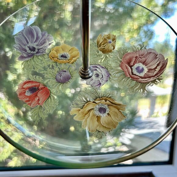 Vintage Chance Glass Anemone Flowers Pattern Small Tidbit Tray / Trinket Dish - Picture 5 of 14
